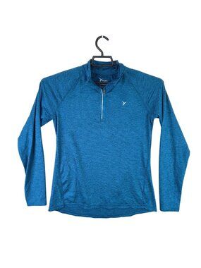 Mens Old Navy Active Go-Dry Blue 1/4 Zip Pullover Top Semi-Fitted Long Sleeve L